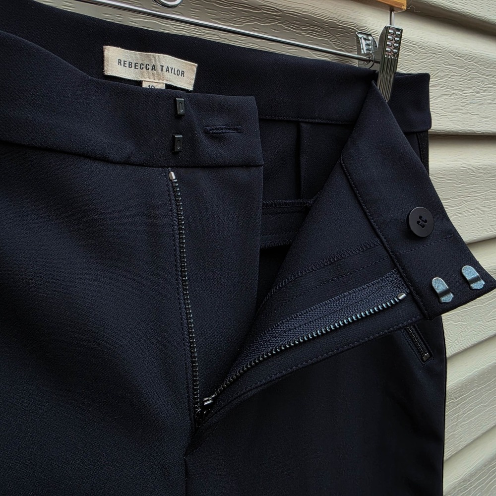 Rebecca Taylor Ava Techy Pants Sz 10 Navy Tuxedo Stripe Zippers Slim Straight - Picture 5 of 8